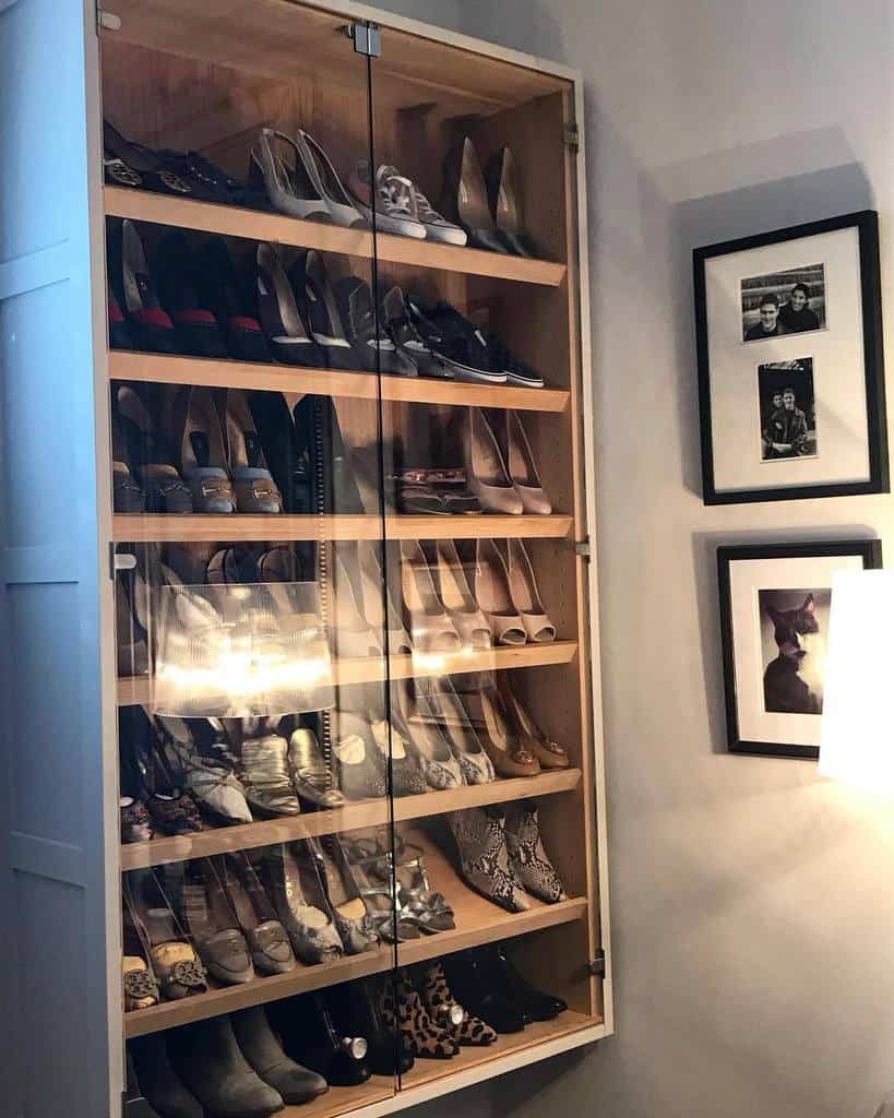 Glass cabinet shoe shelf