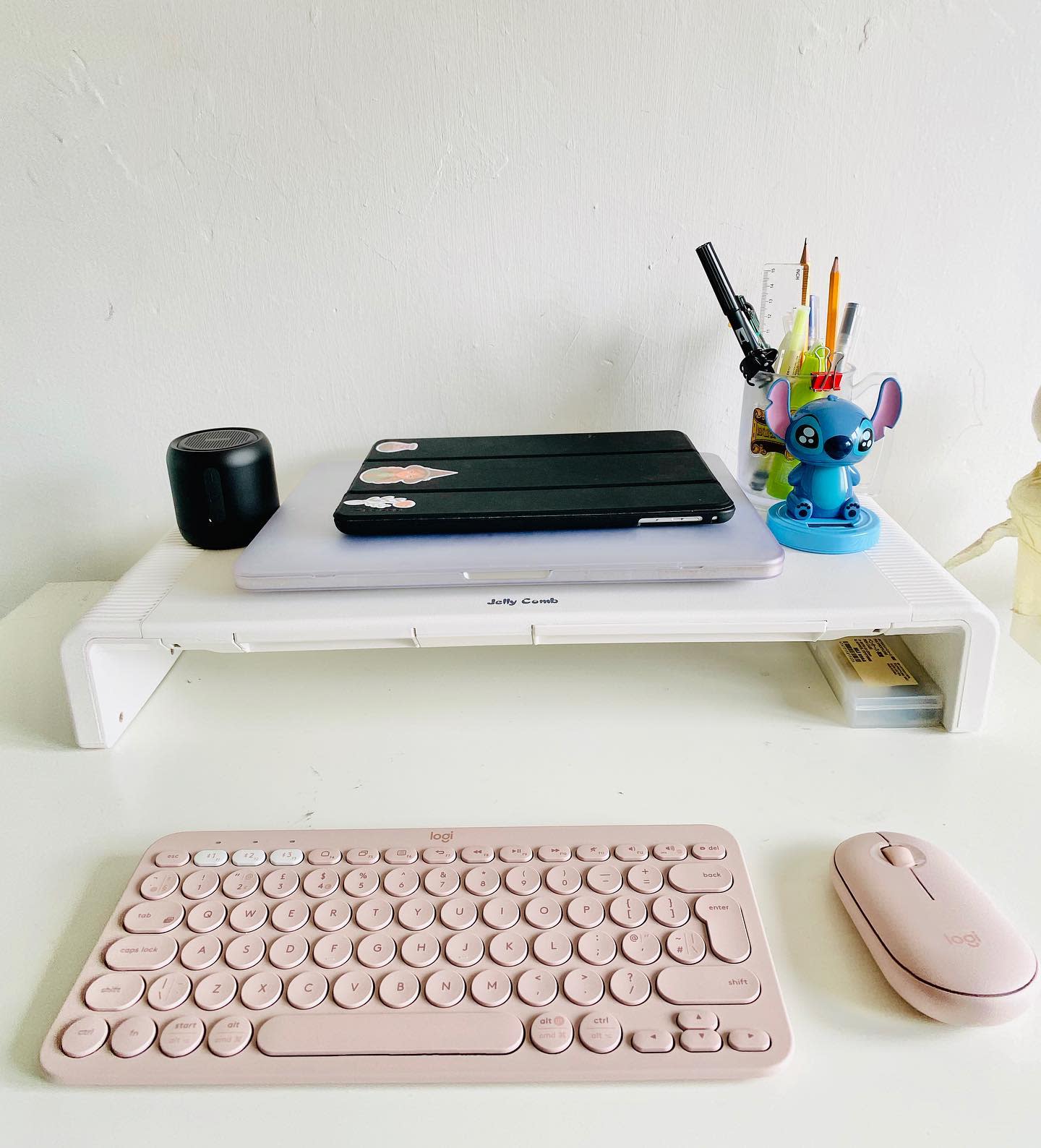 work desk with laptop organizer