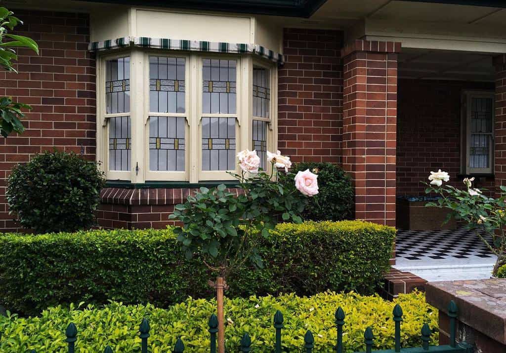white bay window frame exterior 