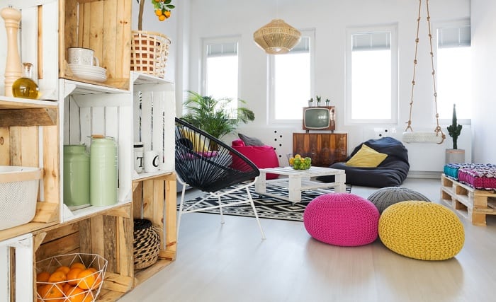 Pallet crates in living room