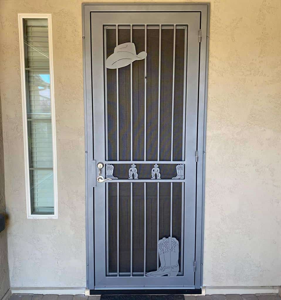 Front door with wall art