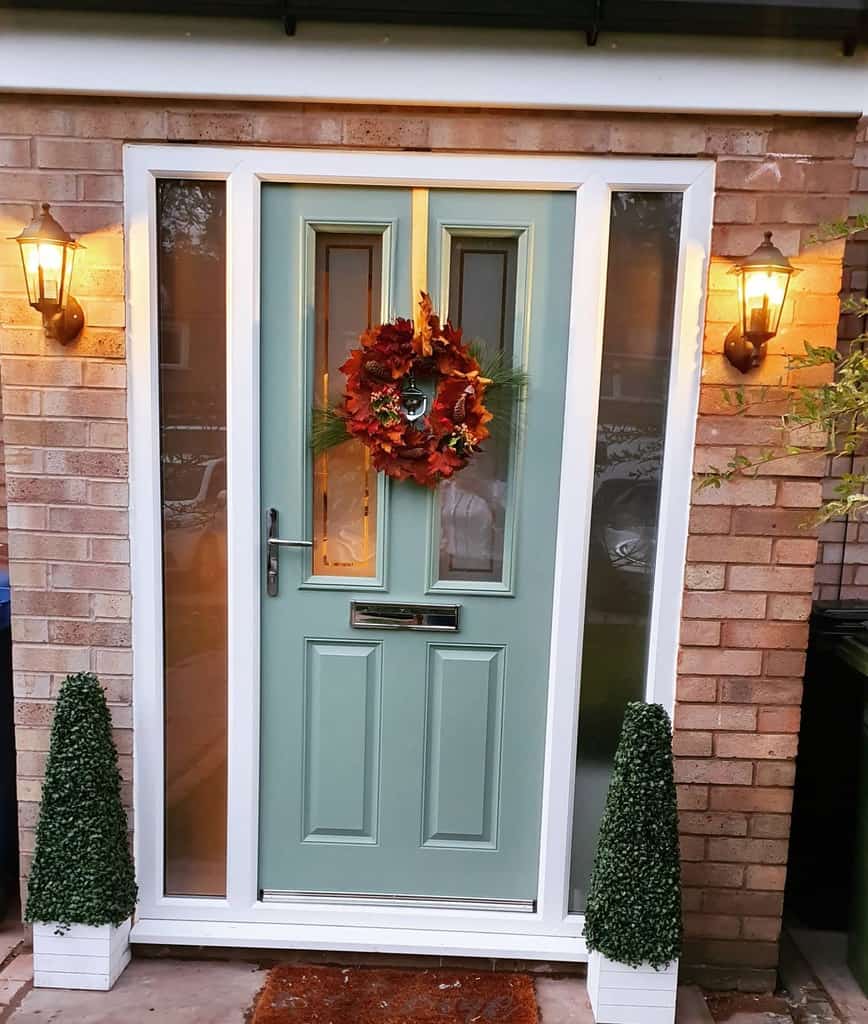 Front door with wall art