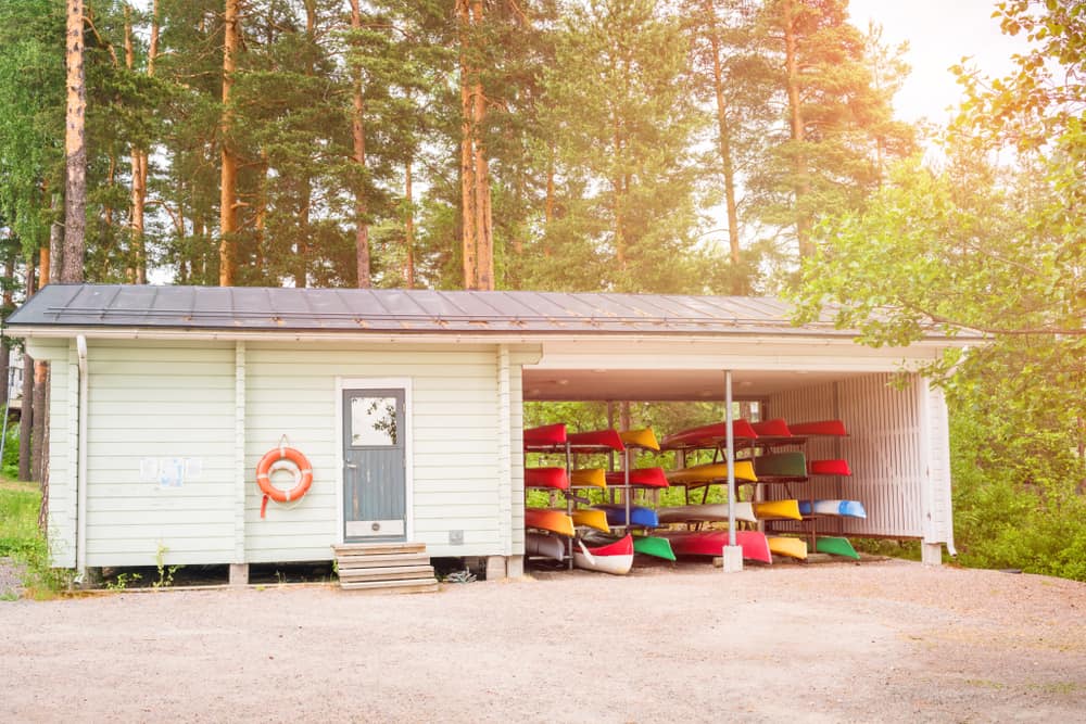 Kayak storage at forest cabin