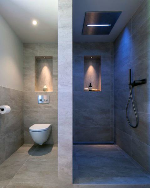 Half wall partition doorless walk in shower 