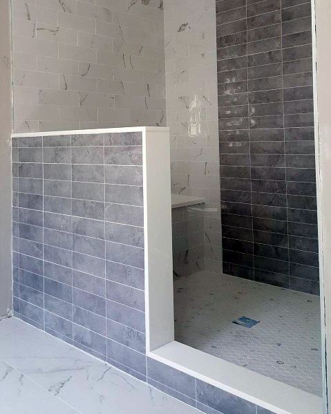 Half wall partition doorless walk in shower 