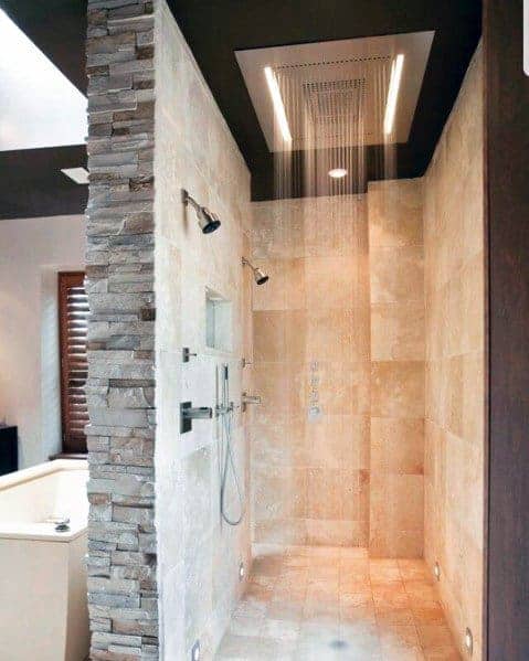 doorless walk-in shower with body spray shower heads