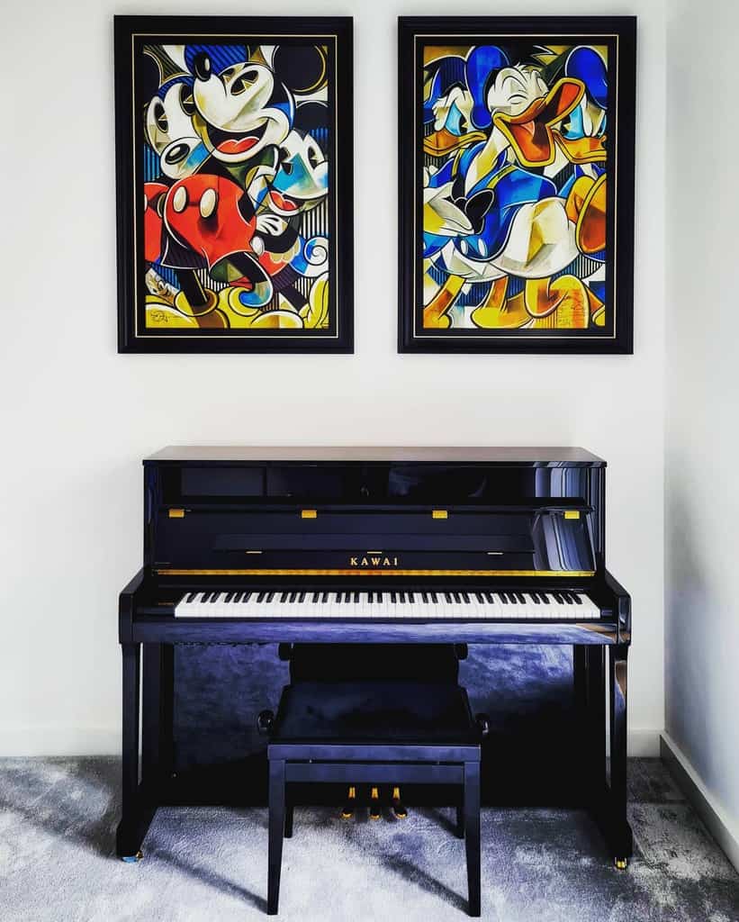 Music room with artwork