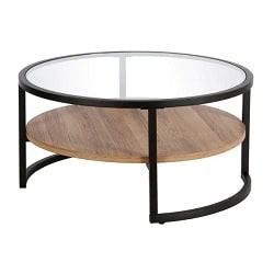 Winston 34.75-Inch Blackened Bronze and Rustic Oak Round Coffee Table