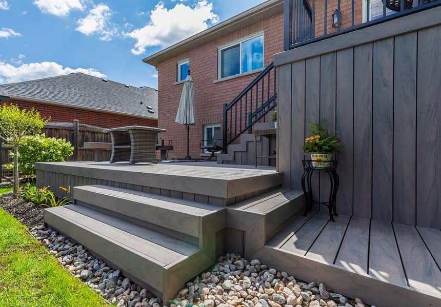 Backyard deck with steps and skirting