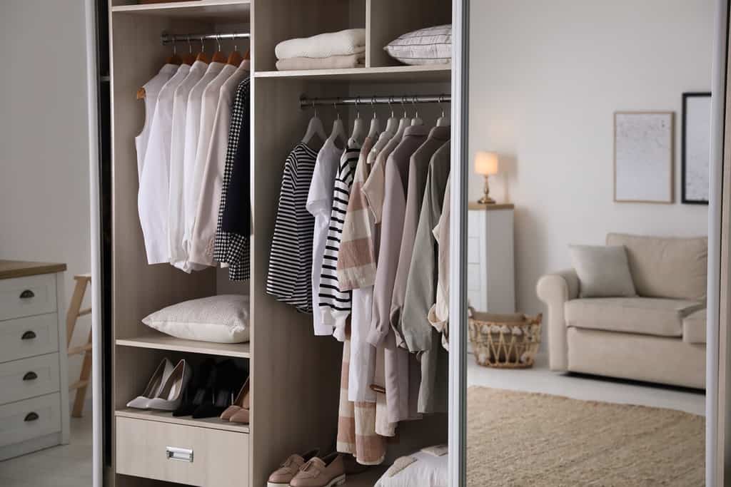 closet without doors in a large mirror