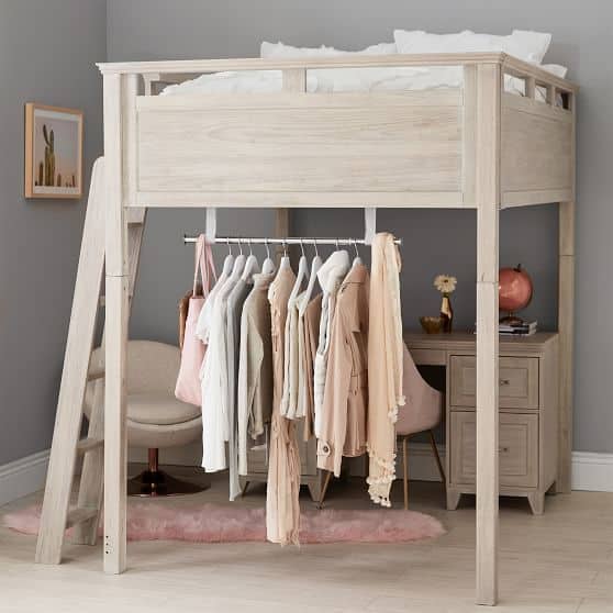 loft your bed to store your clothes without a closet