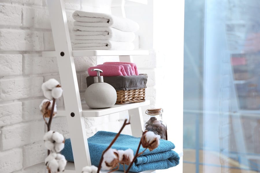 bathroom towels in a ladder