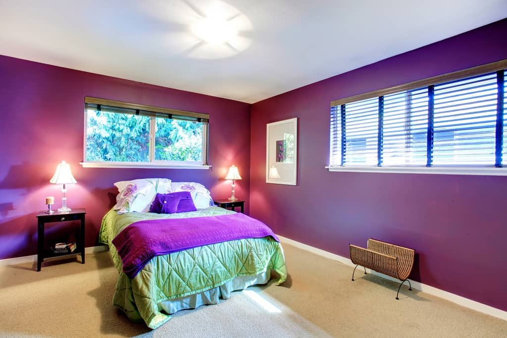 blackberry purple color bedroom with cherry furniture