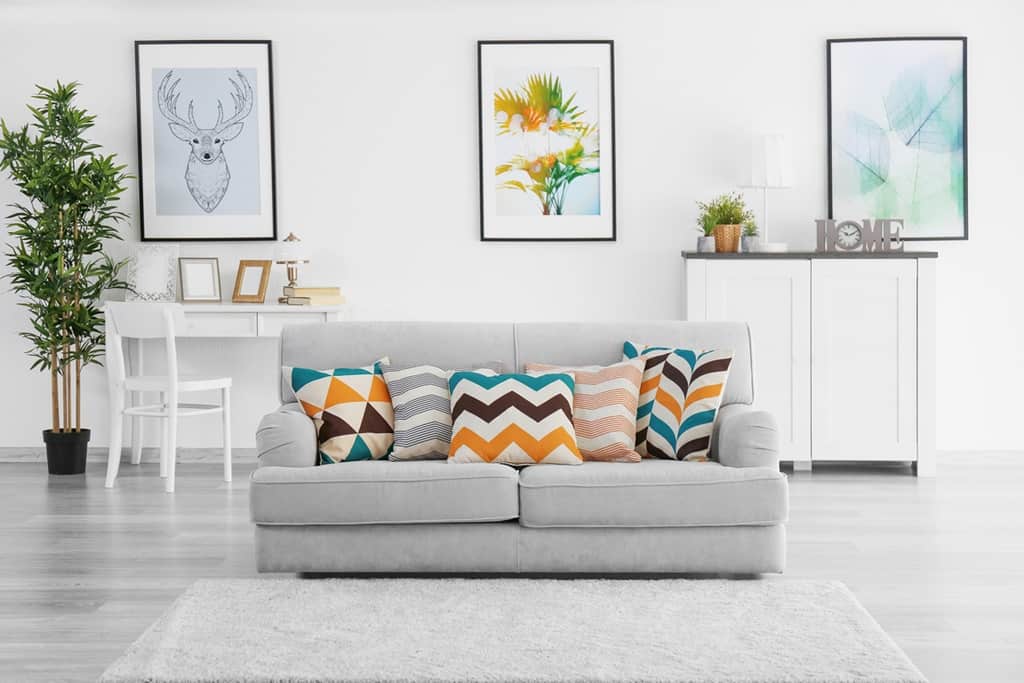 white living room with grey floors