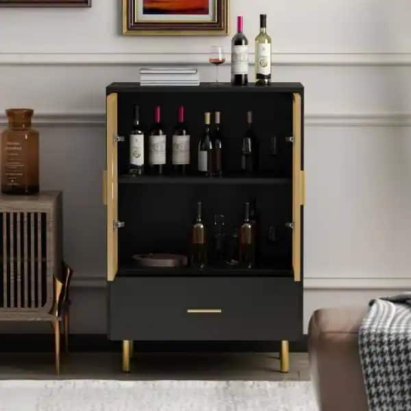 FUFU&GAGA Black Wooden Bar Cabinet