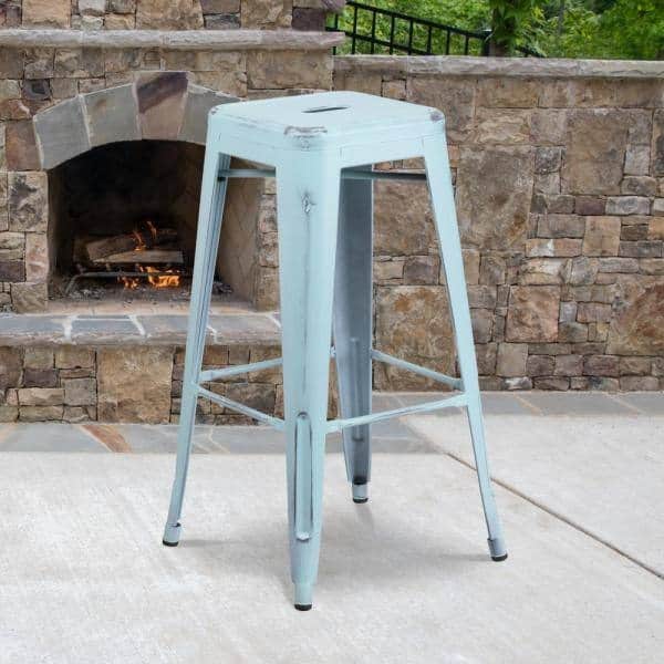 Flash Furniture Distressed Blue Bar Stool