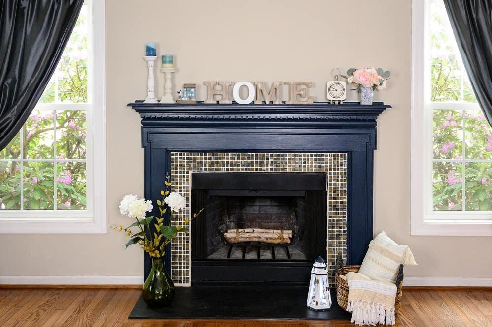 fireplace in a contrasting color surround