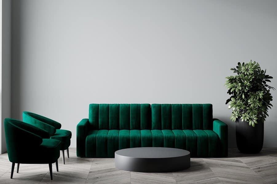 green color furniture goes with gray walls