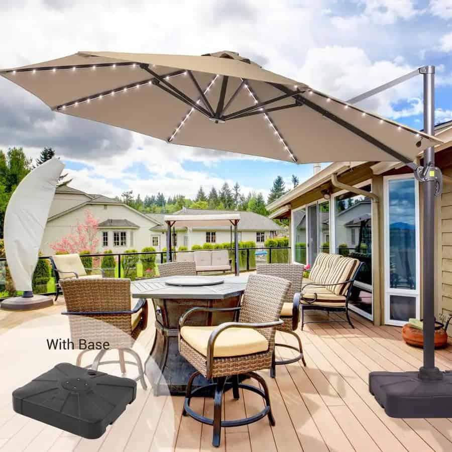 Round Solar LED Aluminum Offset Patio Umbrella