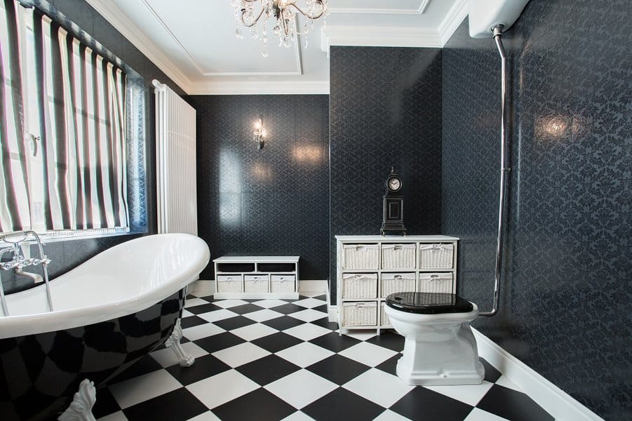 black color paint with black and white tile bathroom
