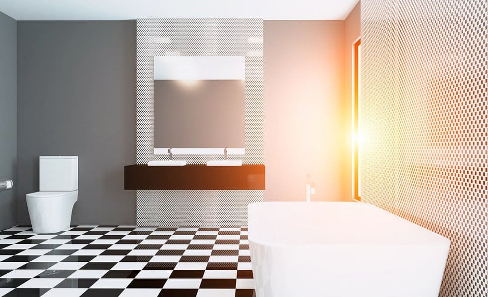 greige color paint with black and white tile bathroom