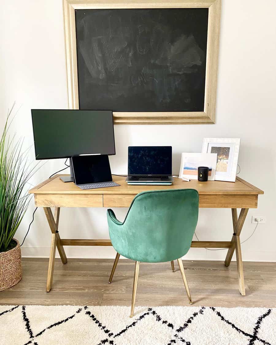 office desk with chalkboard 