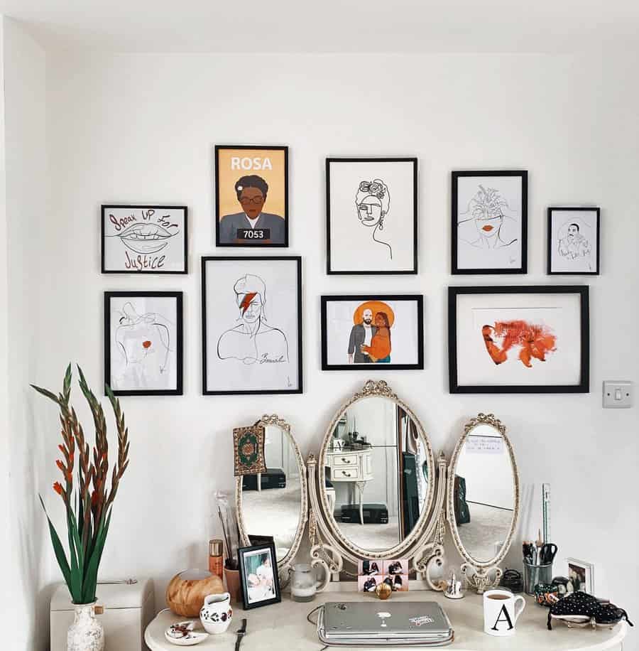 modern line art wall collage