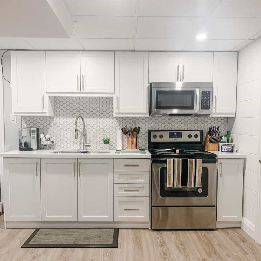 apartment kitchen with beveled tiles