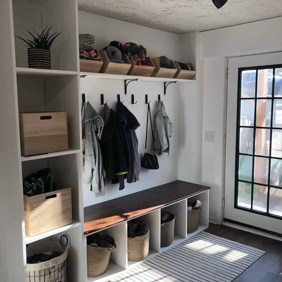 Mudroom storage baskets and crates