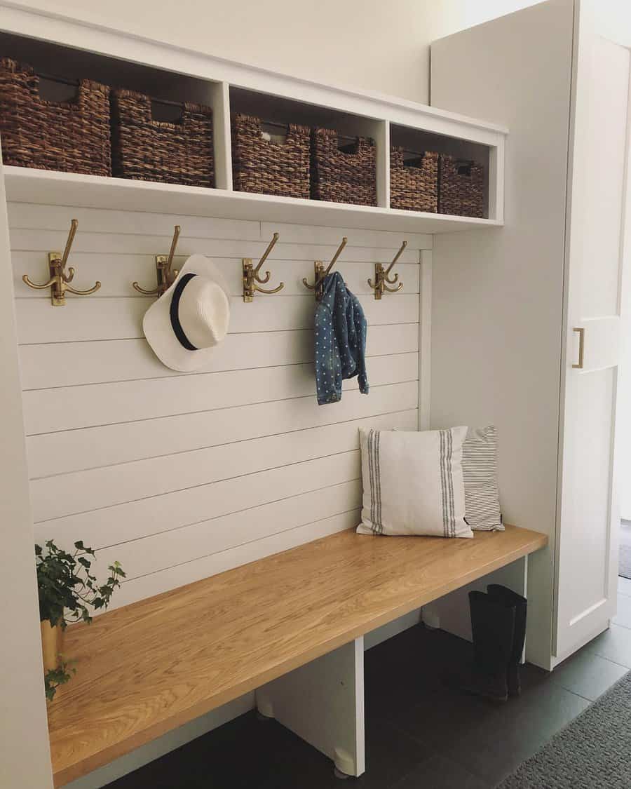 Mudroom storage baskets and crates