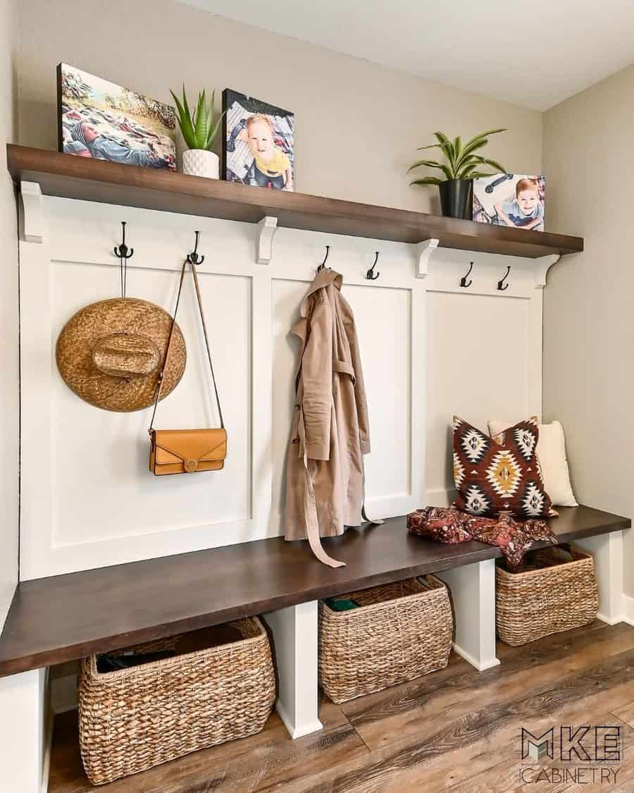 Mudroom storage baskets and crates