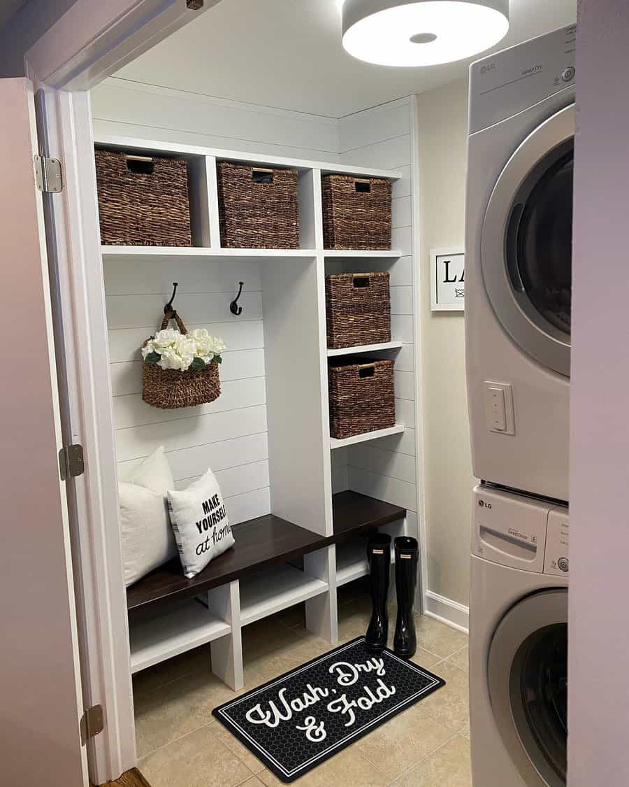 Mudroom storage baskets and crates