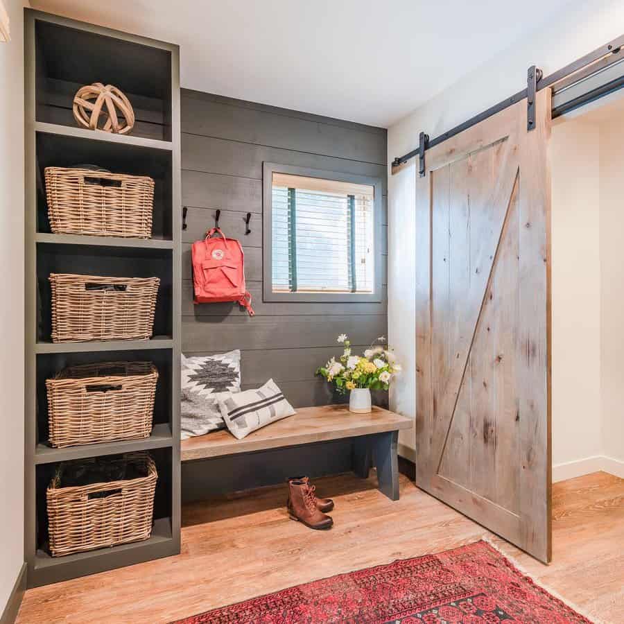 Mudroom storage baskets and crates