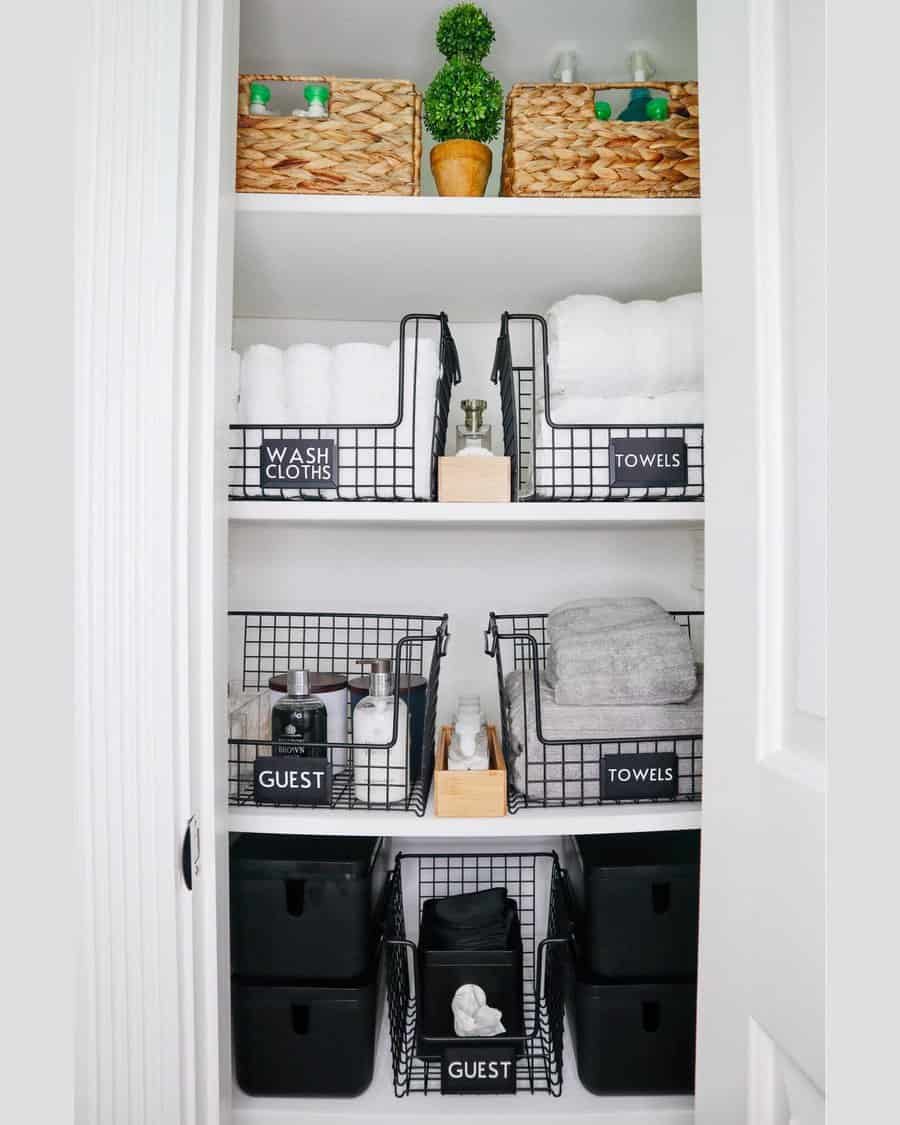 Bathroom closet with baskets