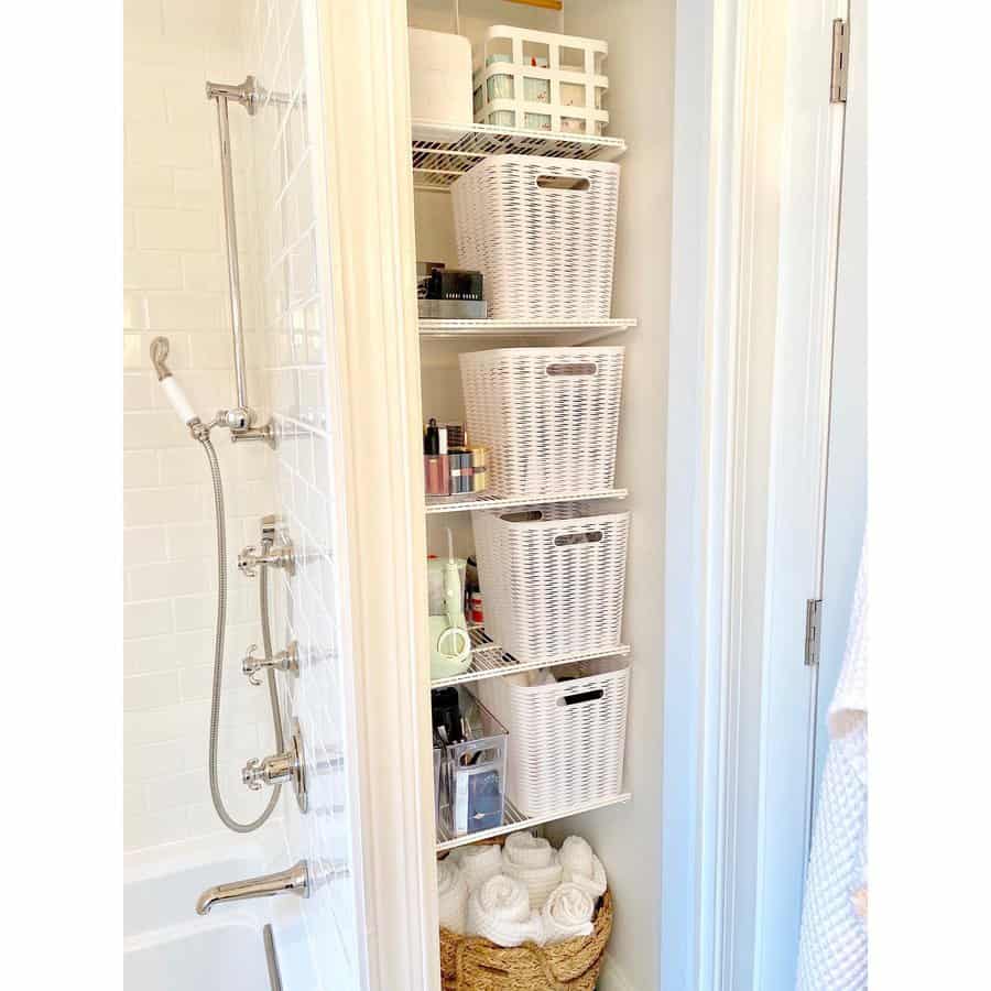 Bathroom closet with baskets