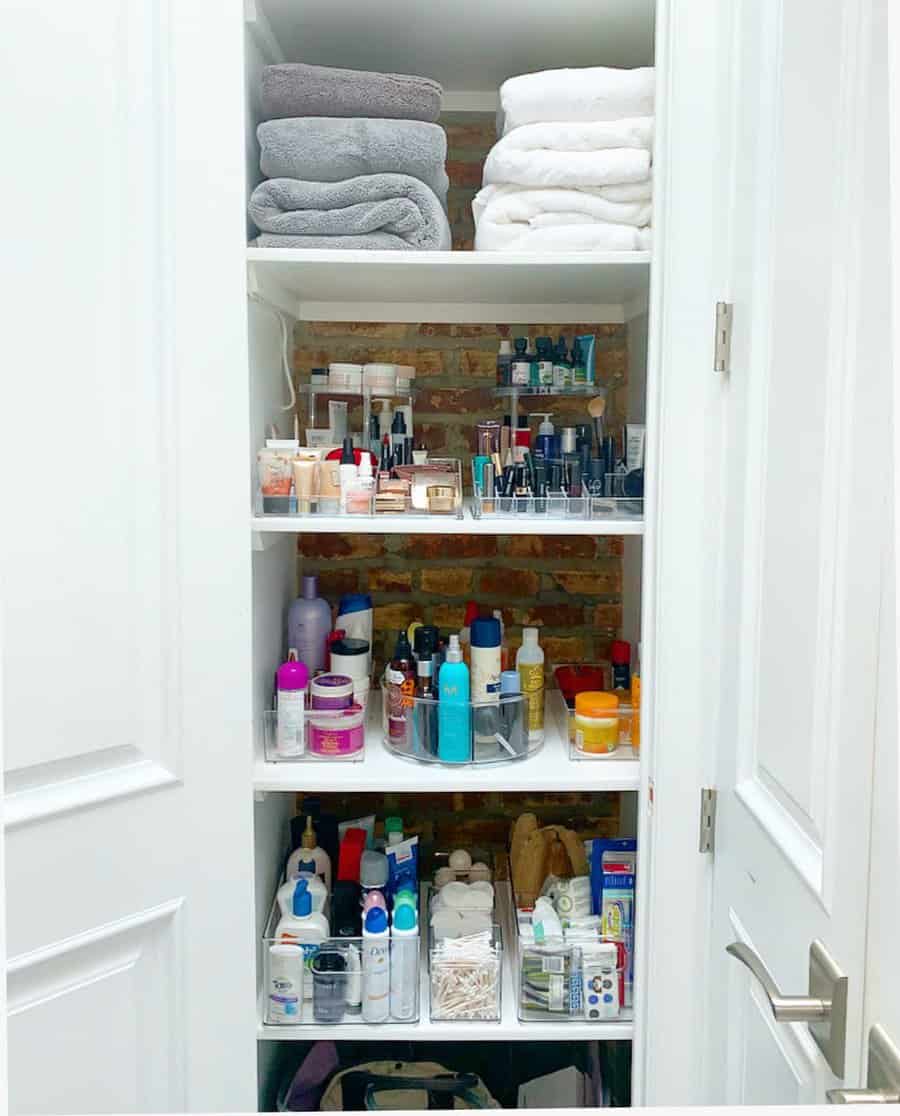 Bathroom closet with baskets