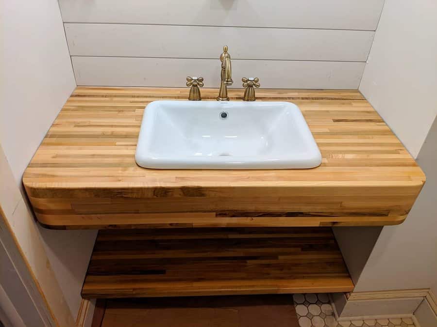 maple-stained wood countertop