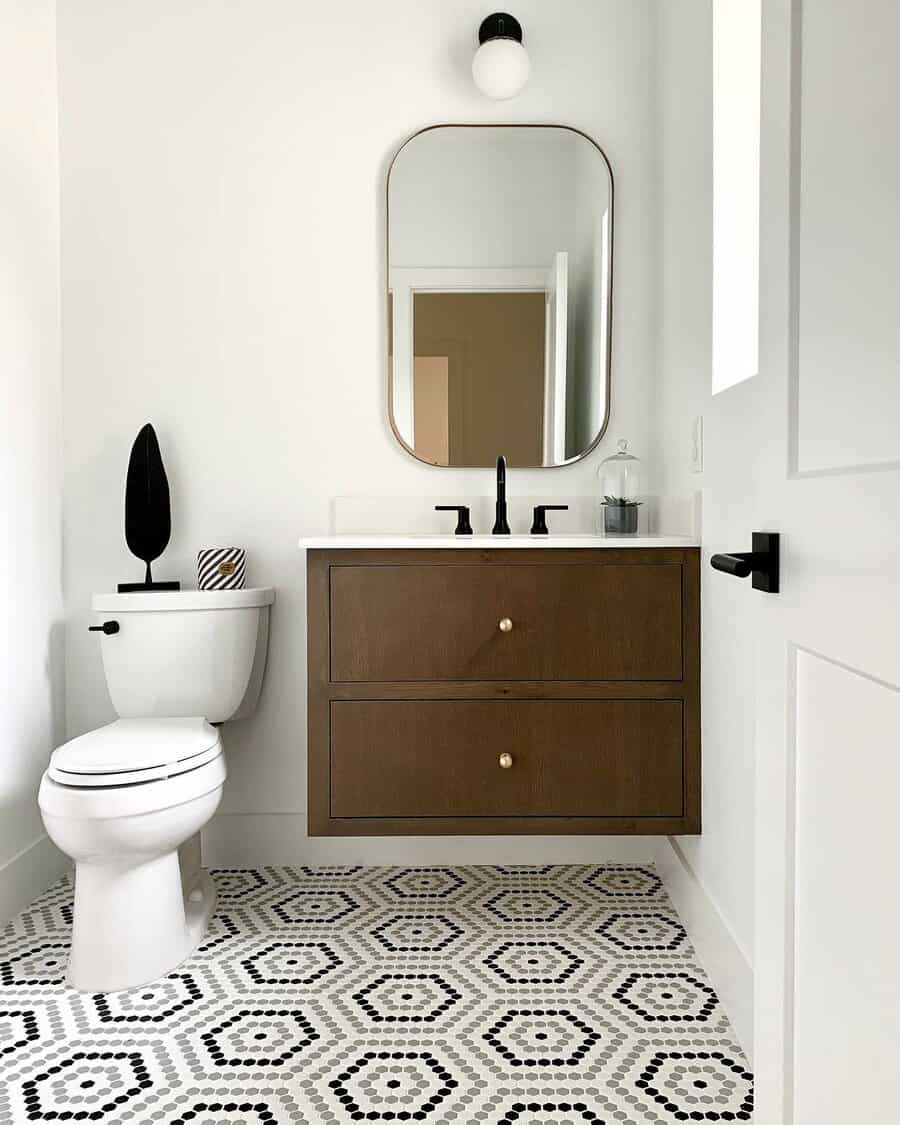 bathroom with floating vanity storage
