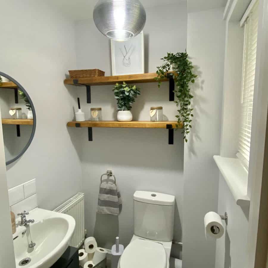 Floating Bathroom Wall Shelf With Jars And Plants 