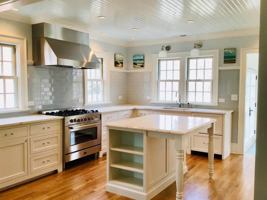 White shiplap ceiling