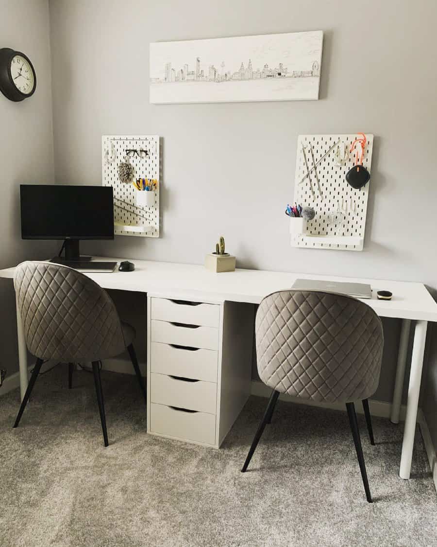 modern home office with peg board