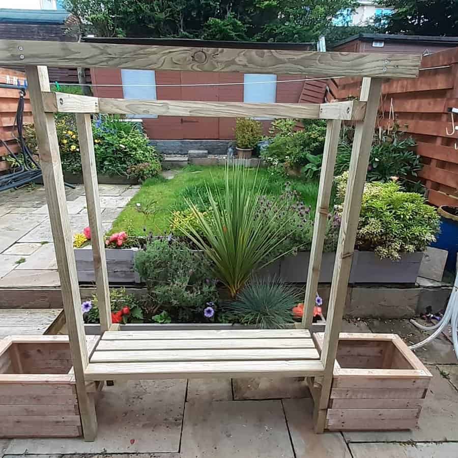 Garden bench with arbor frame in progress