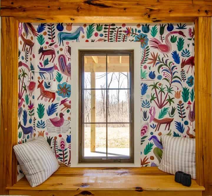 window seat with mural