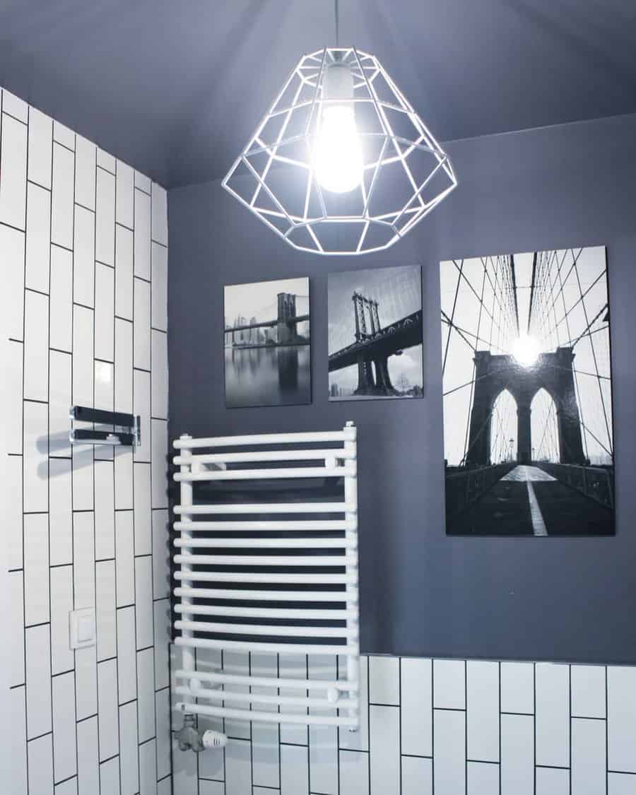 Black and white wall art in bathroom