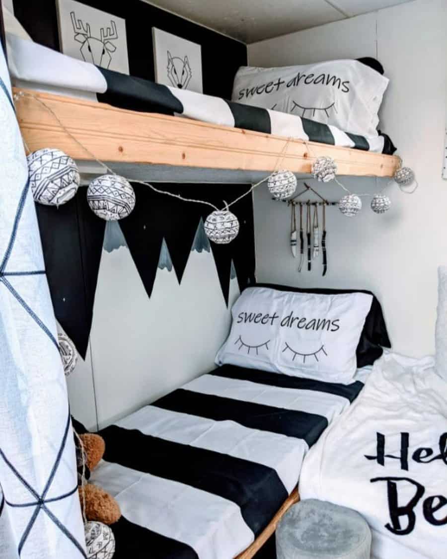 Black and white themed RV bunk beds