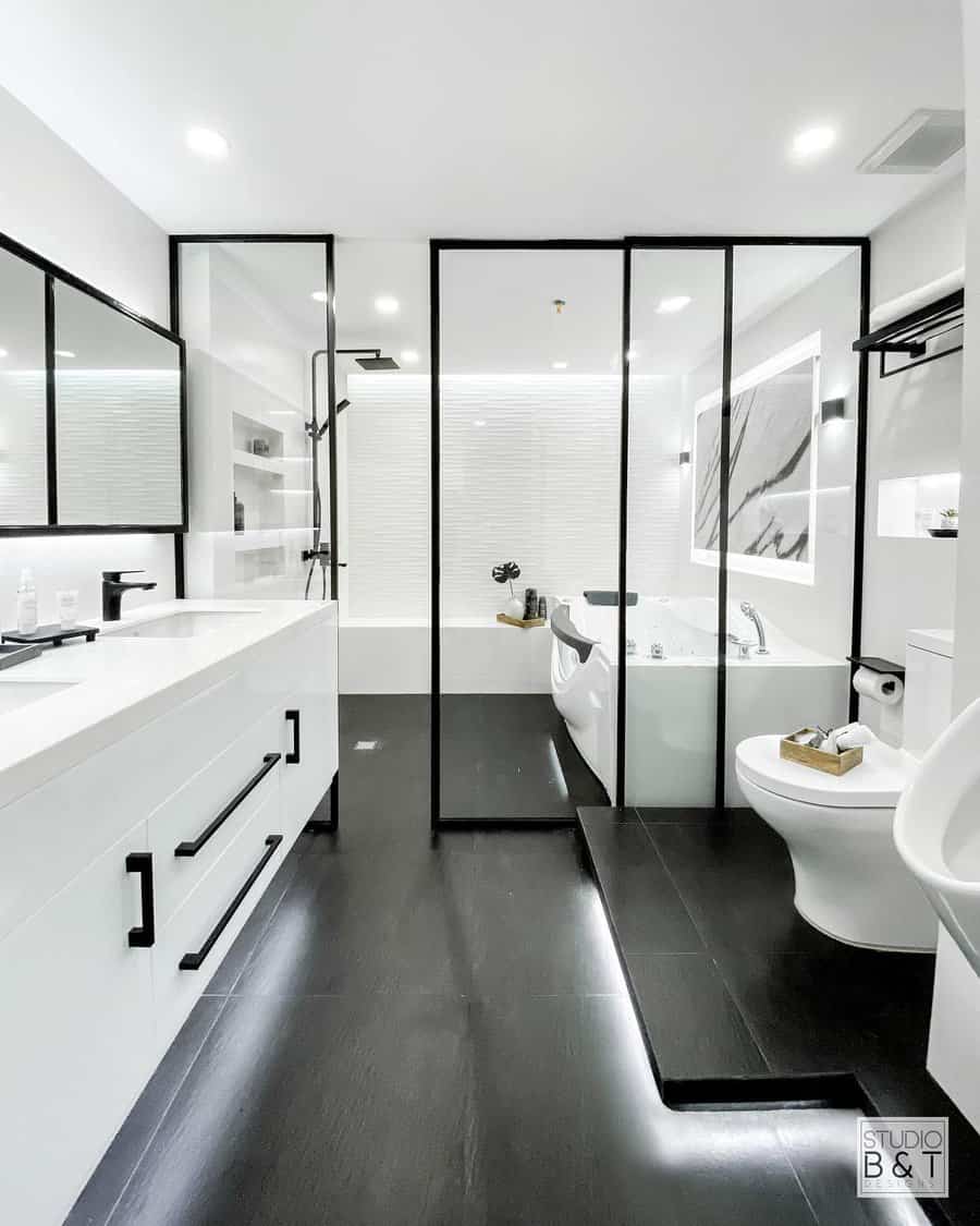 Walk in shower with white theme