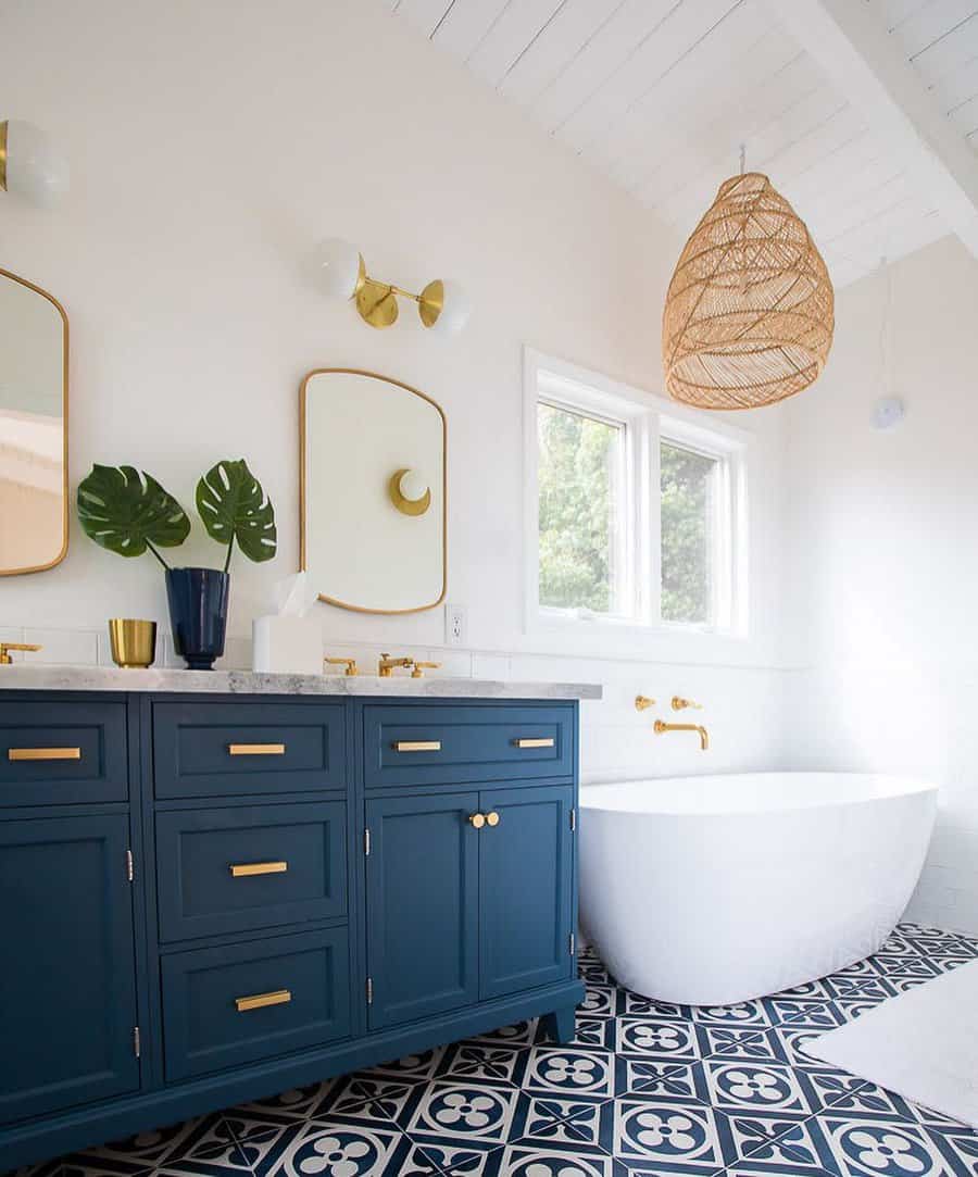 Blue Accent Coastal Bathroom Ideas claire ccinteriors