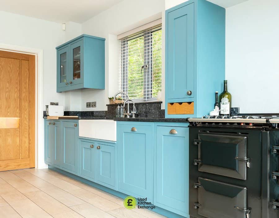 Teal blue cabinets