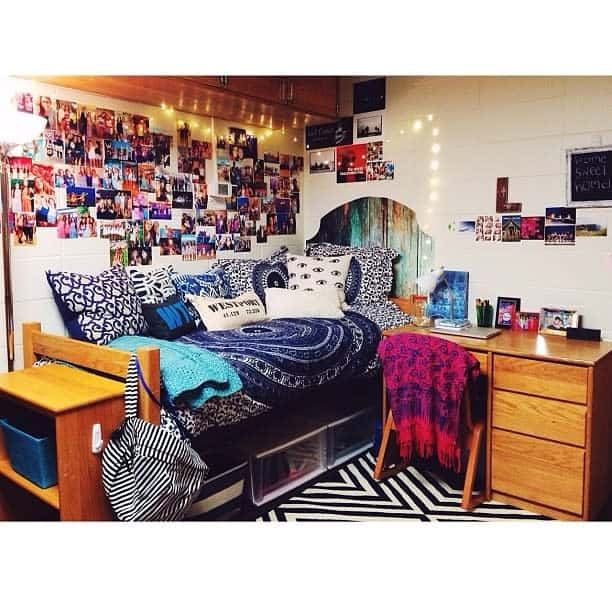 Dorm room with gallery wall