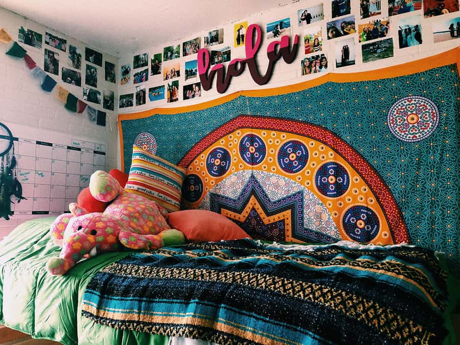 Dorm room with gallery wall